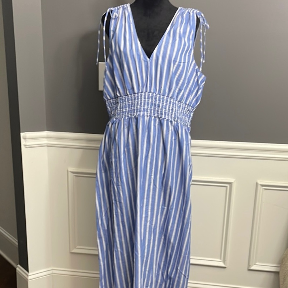 Old Navy Blue and White Striped Midi Dress